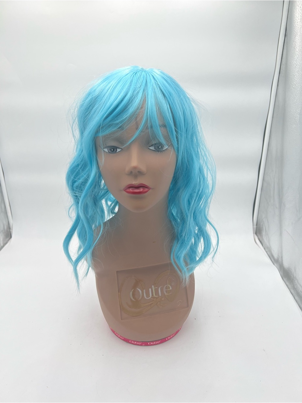 Light Blue Short Curly Wig with Bangs – Synthetic Cosplay/Party Wig - Picture 4 of 9